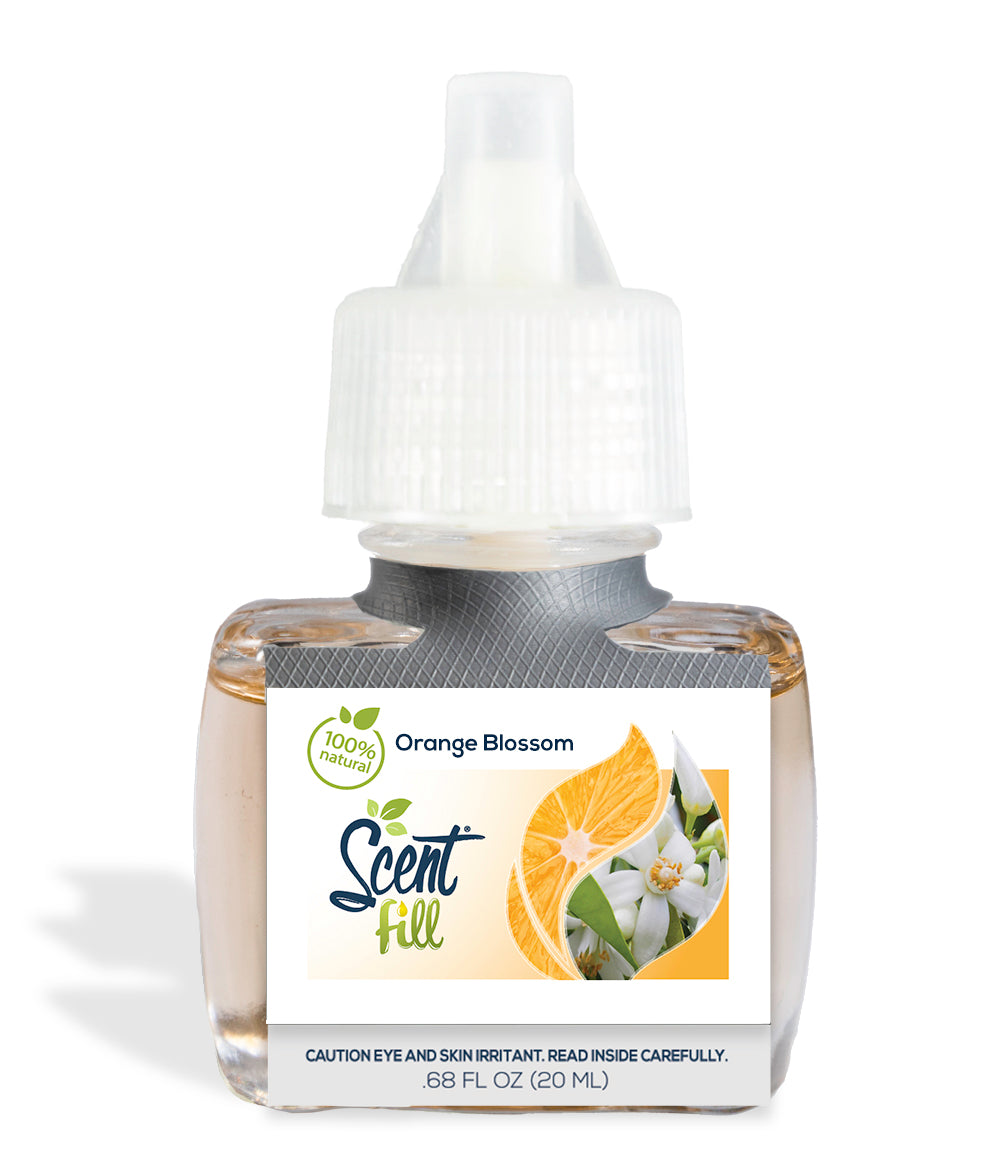 Foto de Neroli orange blossom essential oil in bottle. Fresh white