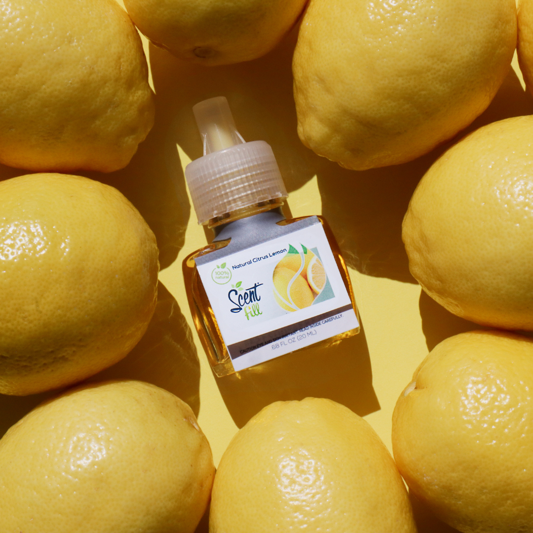 100% Natural Lemon and Citrus plug in refill lifestyle with real fruit lemons