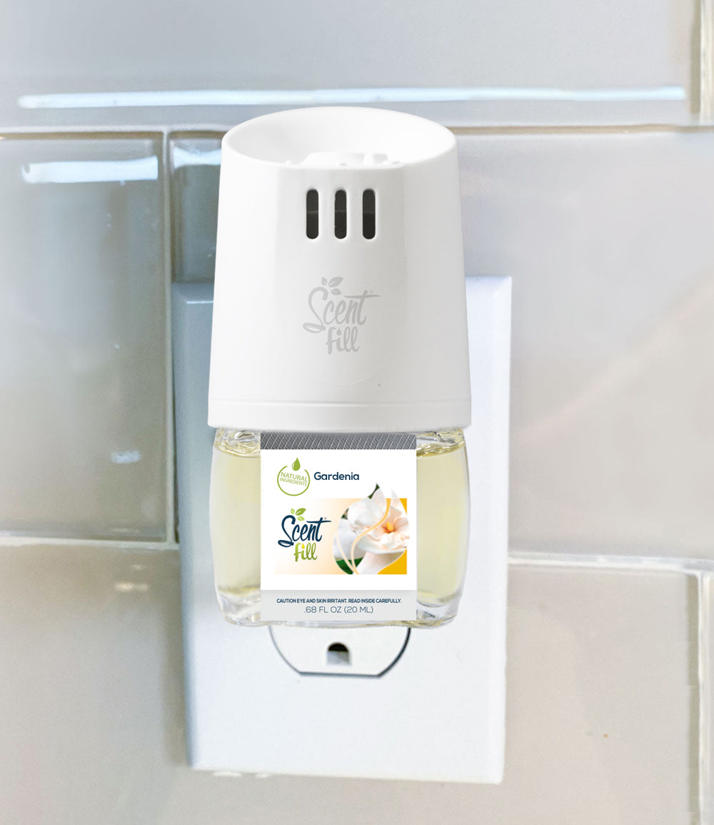 Natural Plug in Air Freshener Gardenia plugged into a Scent Fill Warmer in an outlet