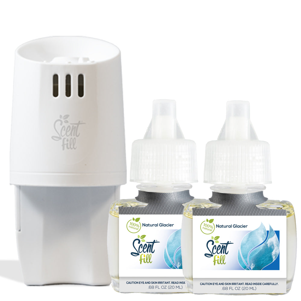 100% Natural Glacier Plug in Refill Air Freshener Starter Kit 2 refills and a diffuser