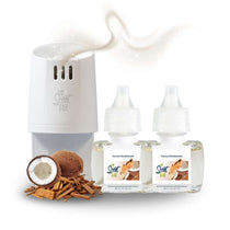 White scent diffuser with coconut-scented refills on a white background