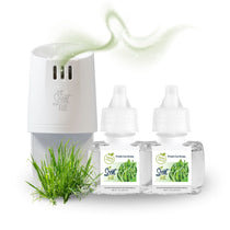 Scent Fill diffuser set with fresh cut grass fragrance on a white background
