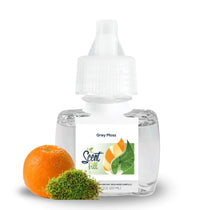 Scent Fill Grey Moss plug-in air freshener refill bottle shown with an orange and green moss on a white background.